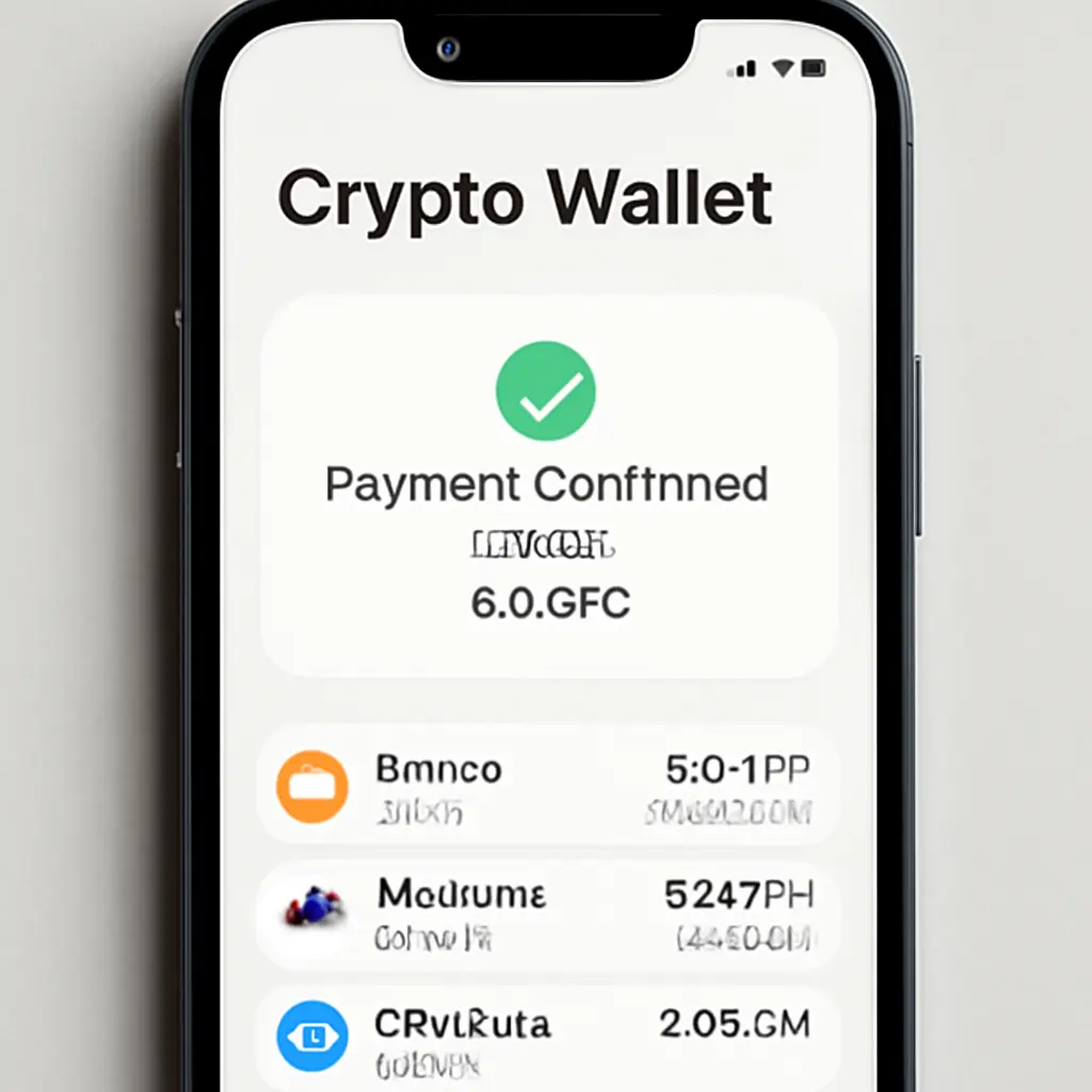Смартфон с приложением оплаты и криптовалютным кошельком