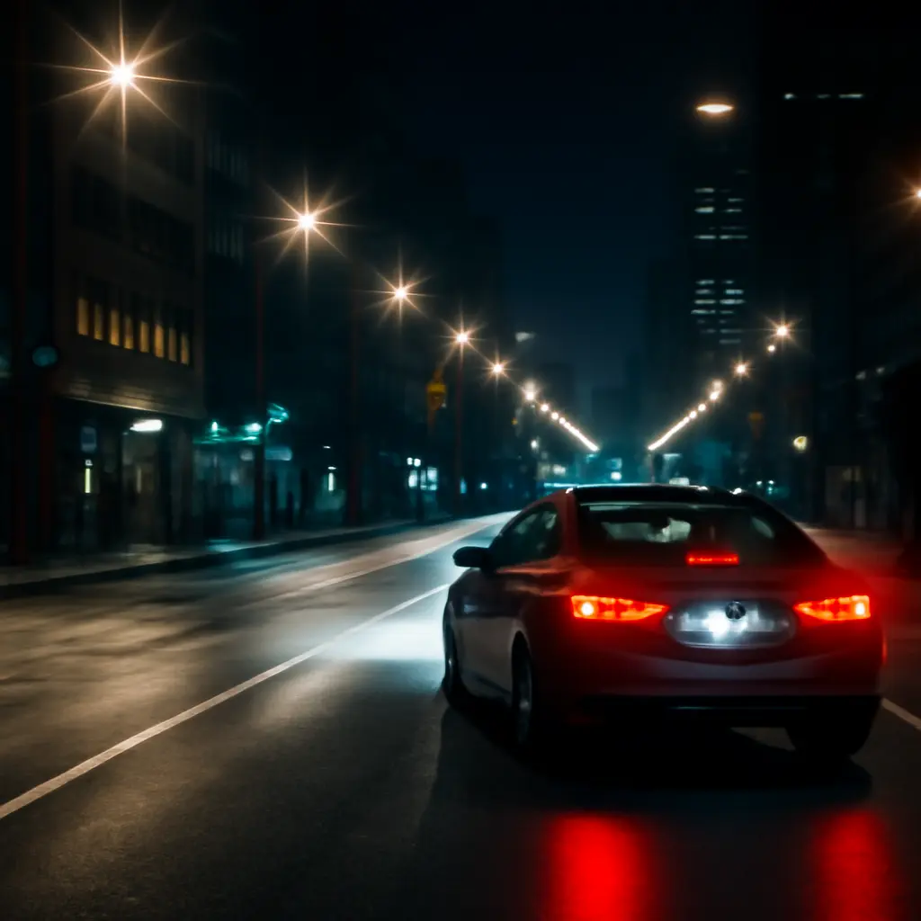 Ночной маршрут Ночной автомобиль на пустой дороге, иллюстрация безопасности