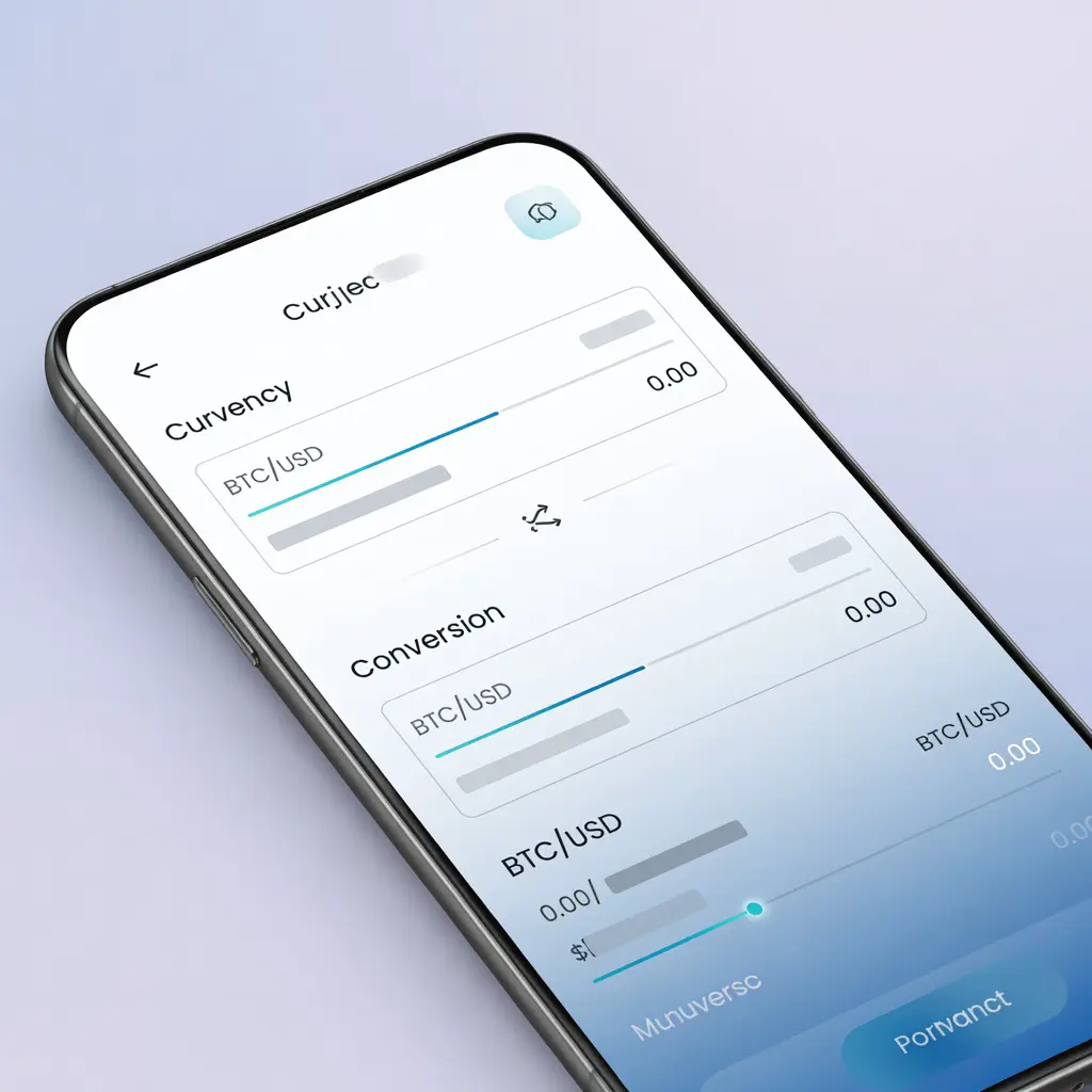 Смартфон с интерфейсом криптообменника, операция обмена USDT на российские рубли, современный дизайн