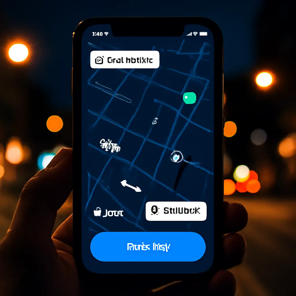 Панель приложения Экран смартфона с приложением вызова водителя и картой